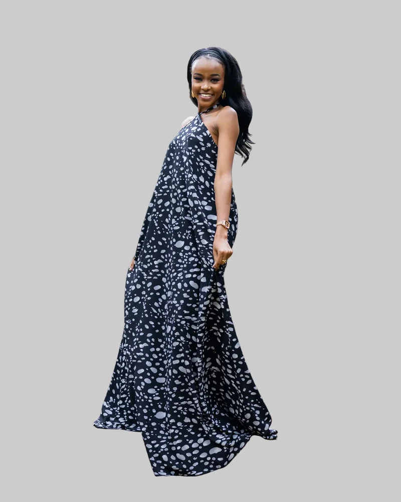 Afriwia Polka Maxi Dress - Black Print