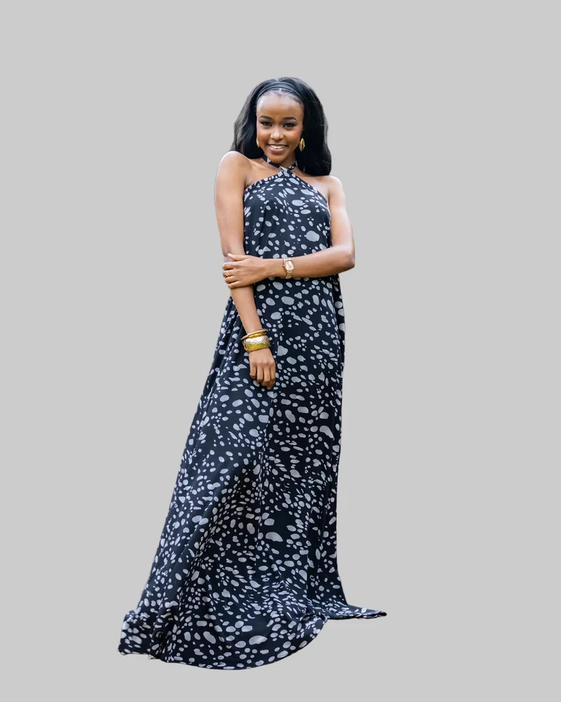 Afriwia Polka Maxi Dress - Black Print