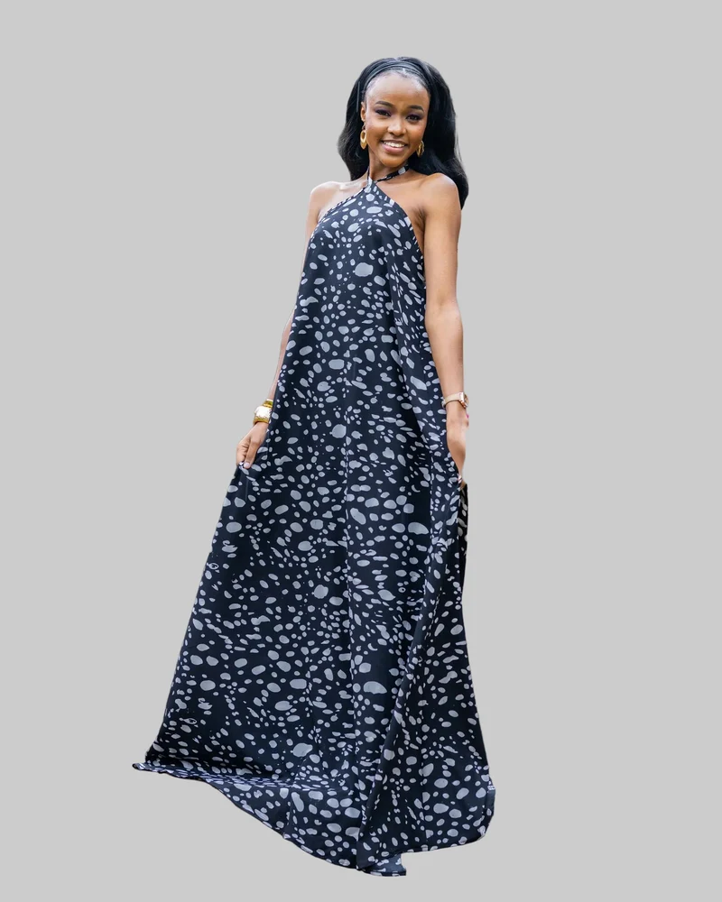 Afriwia Polka Maxi Dress - Black Print