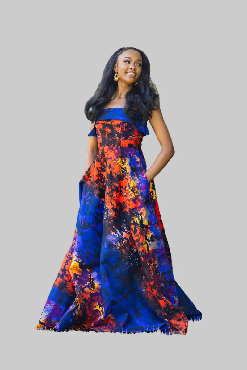 Afriwia Sunset Maxi Dress - Blue Print