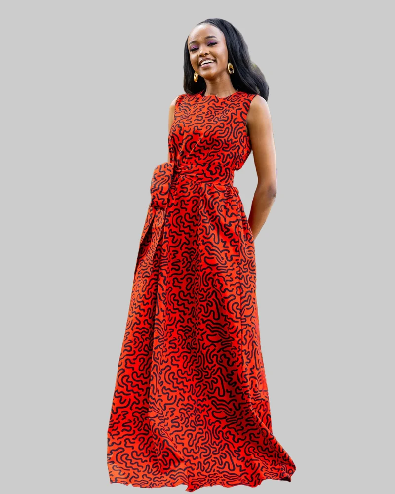 Afriwia Icon African Print Maxi Dress - Red Print