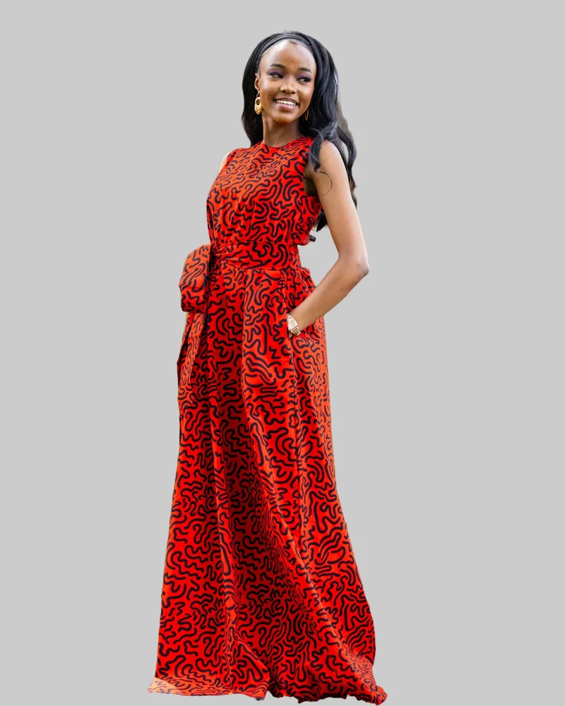 Afriwia Icon African Print Maxi Dress - Red Print