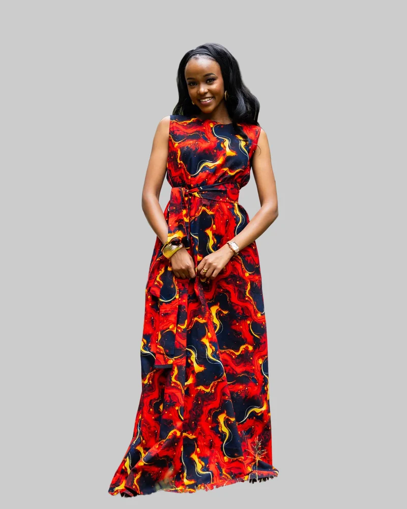 Afriwia Reign African Print Maxi Dress - Red Print