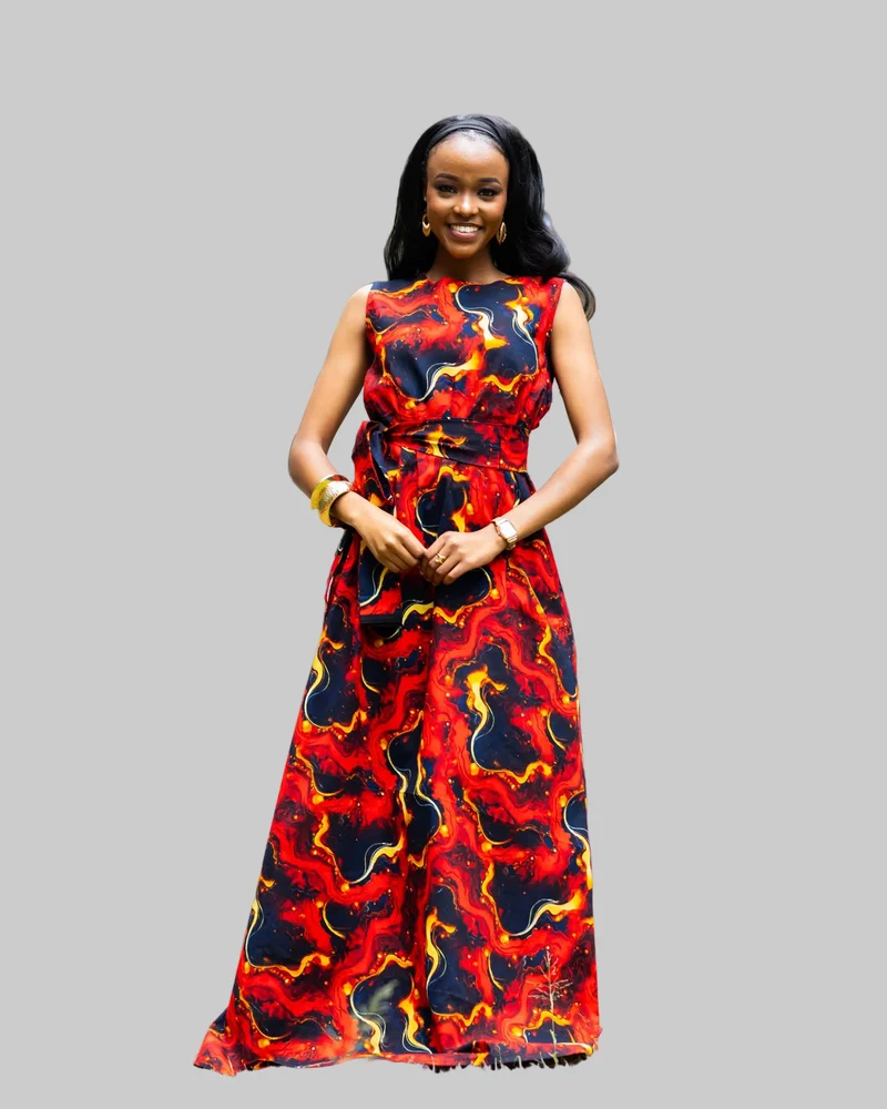 Afriwia Reign African Print Maxi Dress - Red Print