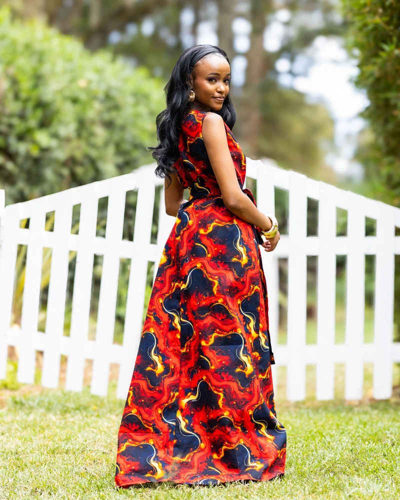 Afriwia Reign African Print Maxi Dress - Red Print