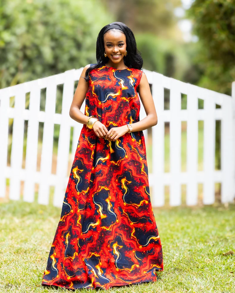Afriwia Reign African Print Maxi Dress - Red Print
