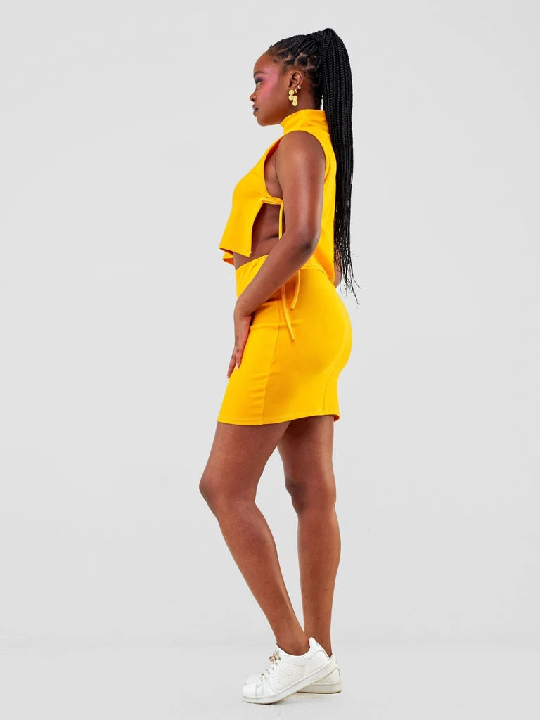 Zoya Party Turtle Neck Midriff Top - Safron