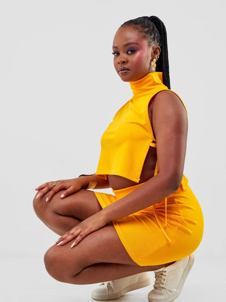 Zoya Party Turtle Neck Midriff Top - Safron