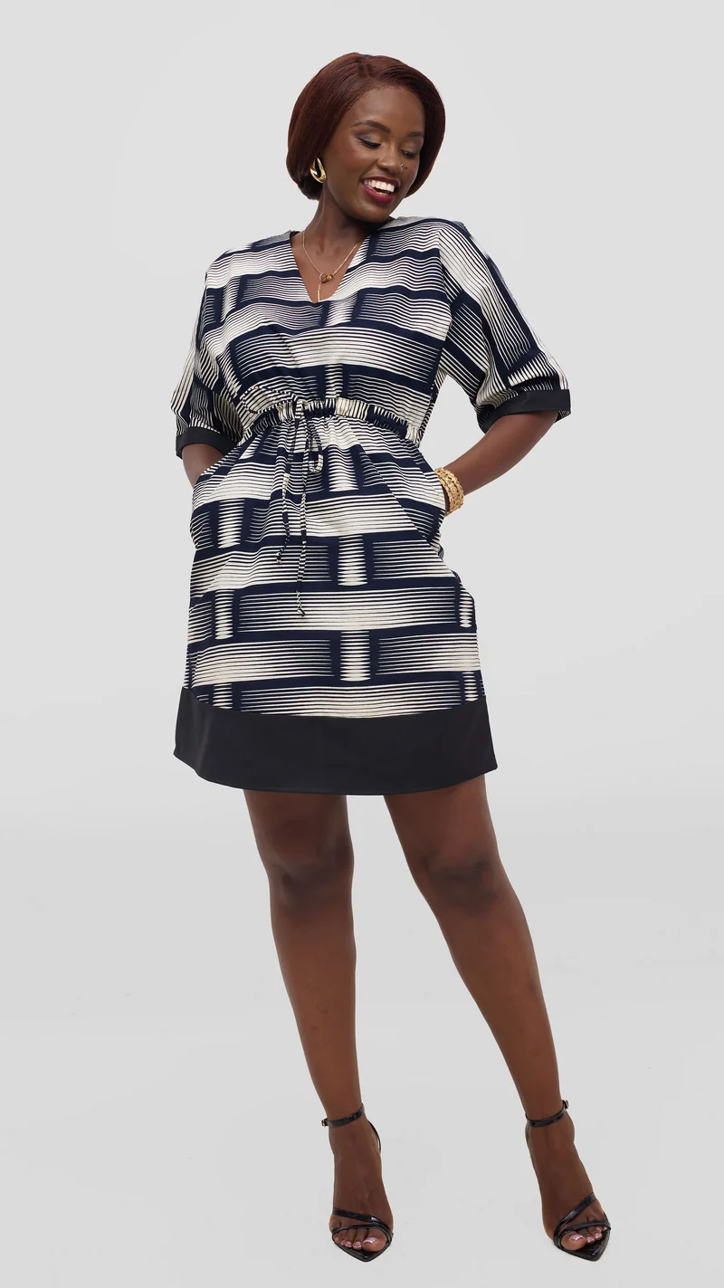 Ankara Dala Shift Dress - Black / White