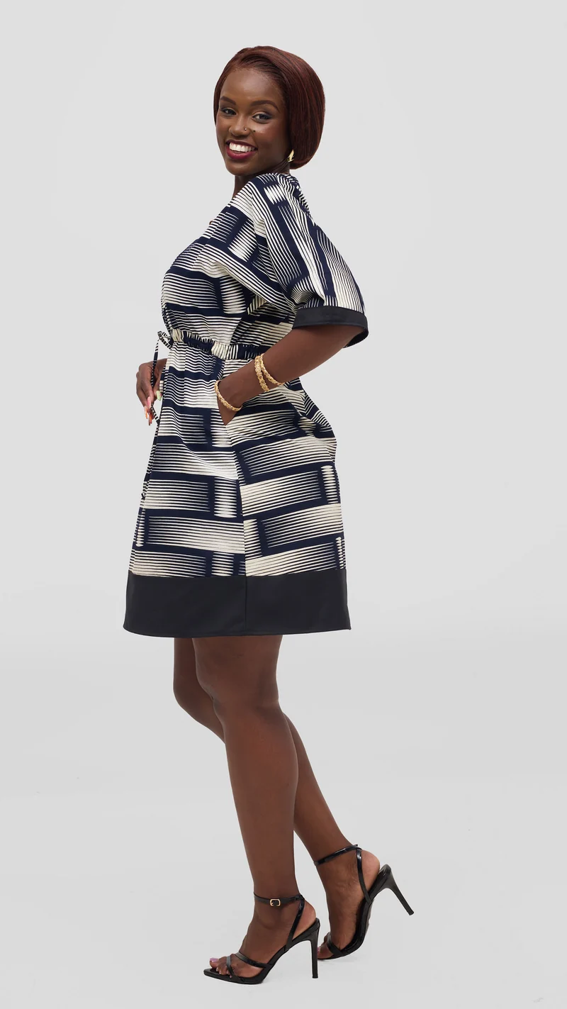 Ankara Dala Shift Dress - Black / White