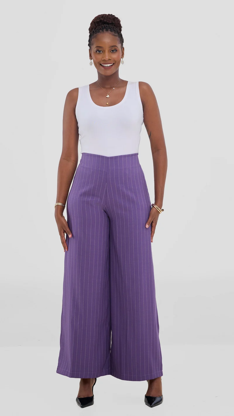 Vivo Studio Striped Pants In Crepe - Purple Striped Print