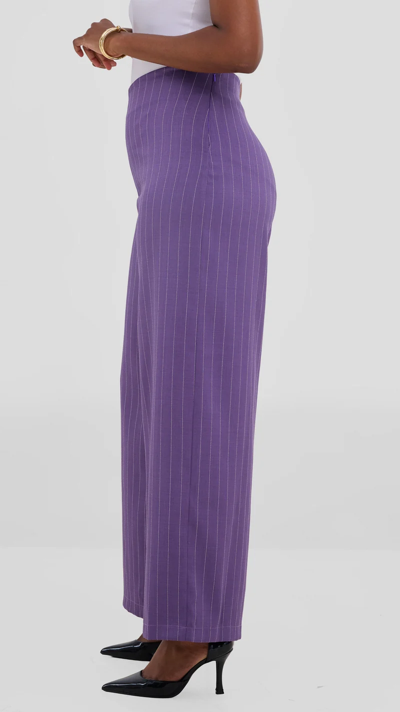 Vivo Studio Striped Pants In Crepe - Purple Striped Print