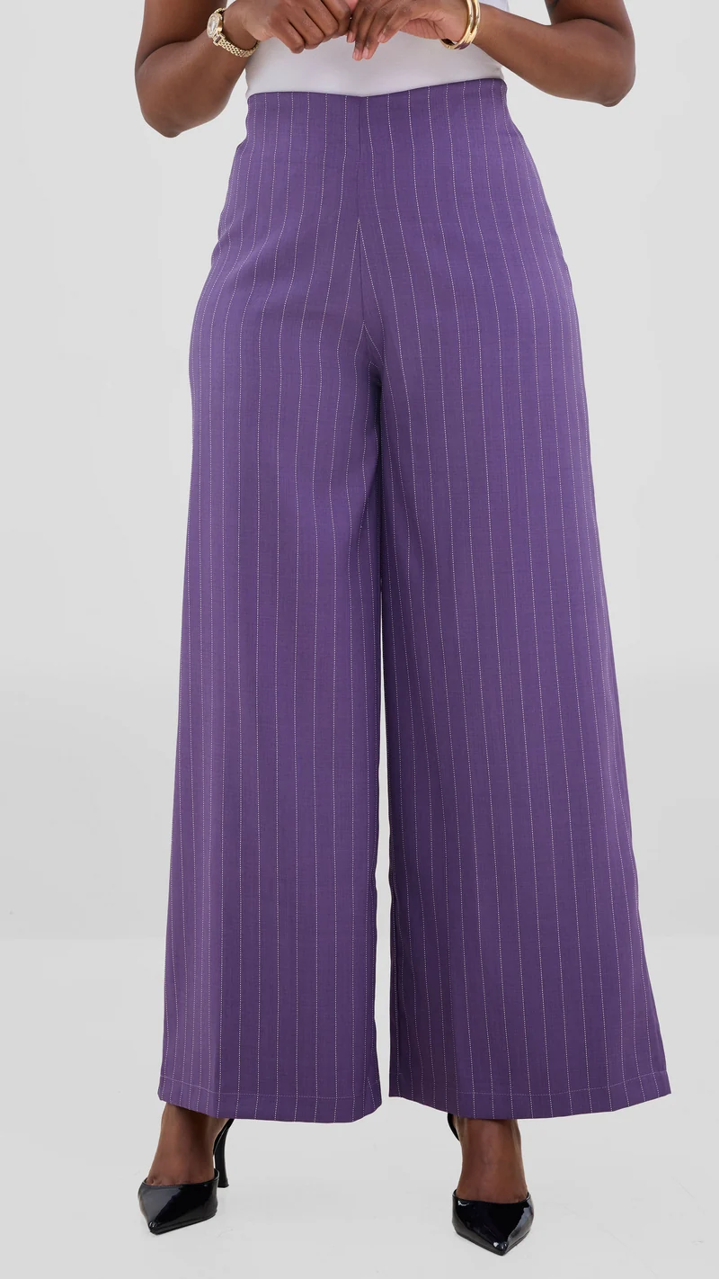 Vivo Studio Striped Pants In Crepe - Purple Striped Print