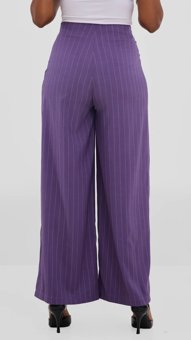 Vivo Studio Striped Pants In Crepe - Purple Striped Print