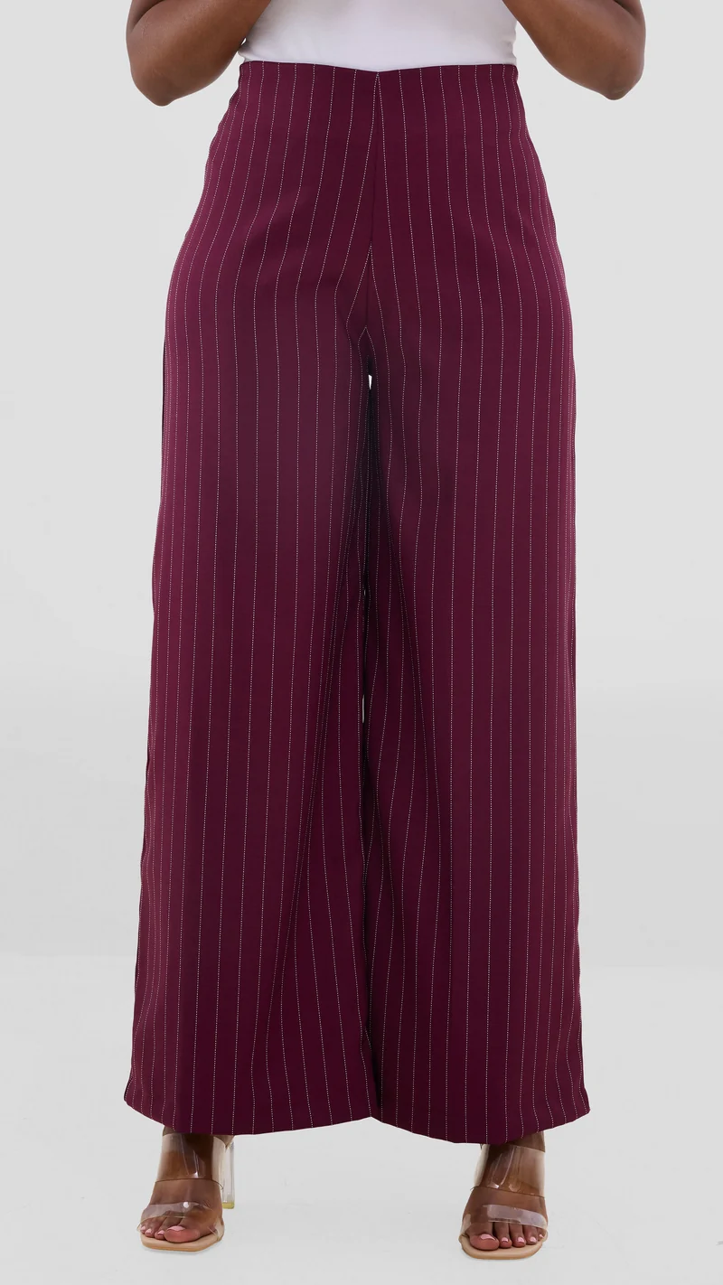Vivo Studio Striped Pants In Crepe - Maroon Striped Print