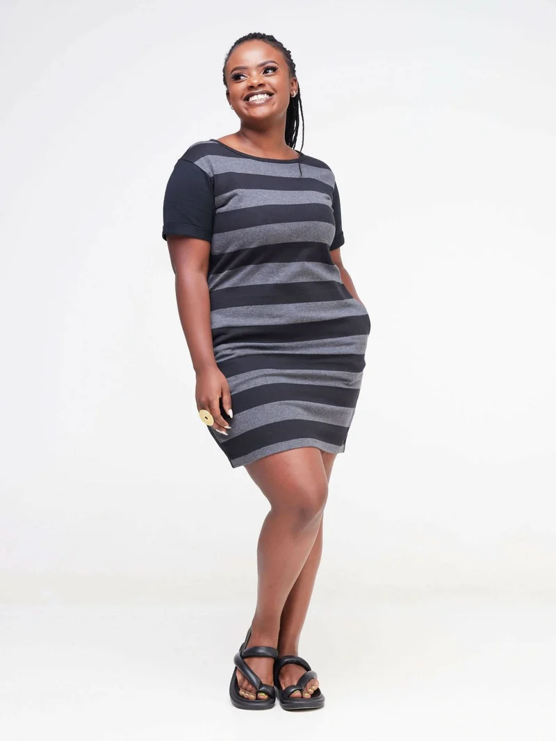 Hessed Short Sleeved Mini Dress - Grey