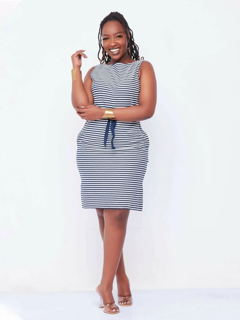 Hessed Mini Stripped Sleeveless Dress - Navy Blue