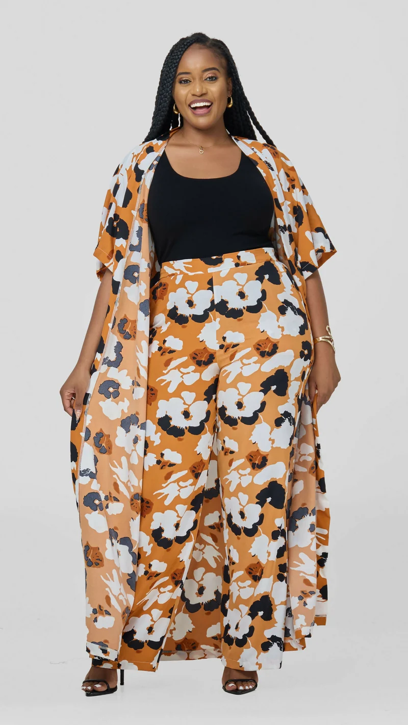 Lizola Miyare Mirieri 2pc Set Kimono - Brown / White
