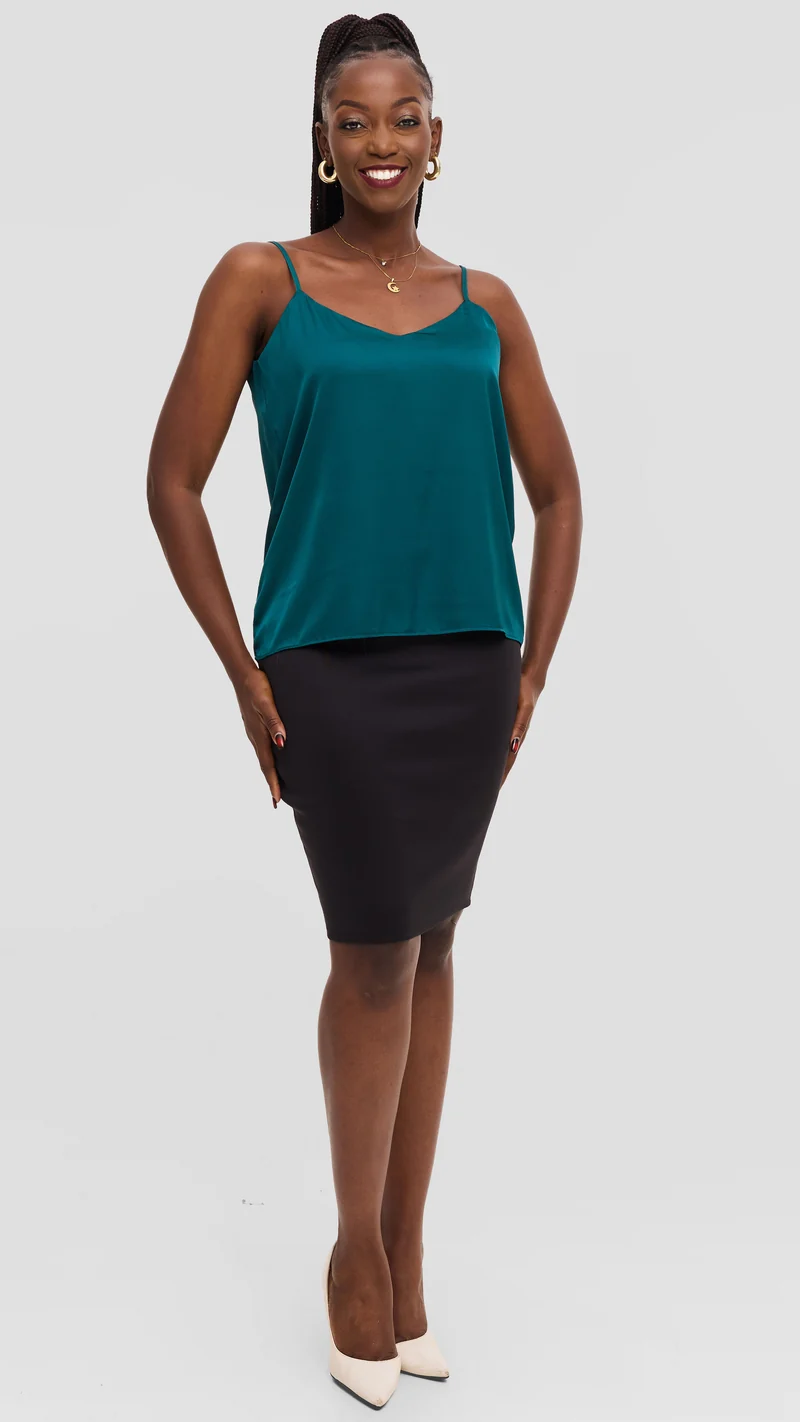 Vivo V-Neck Camisole in Satin - Dark Teal