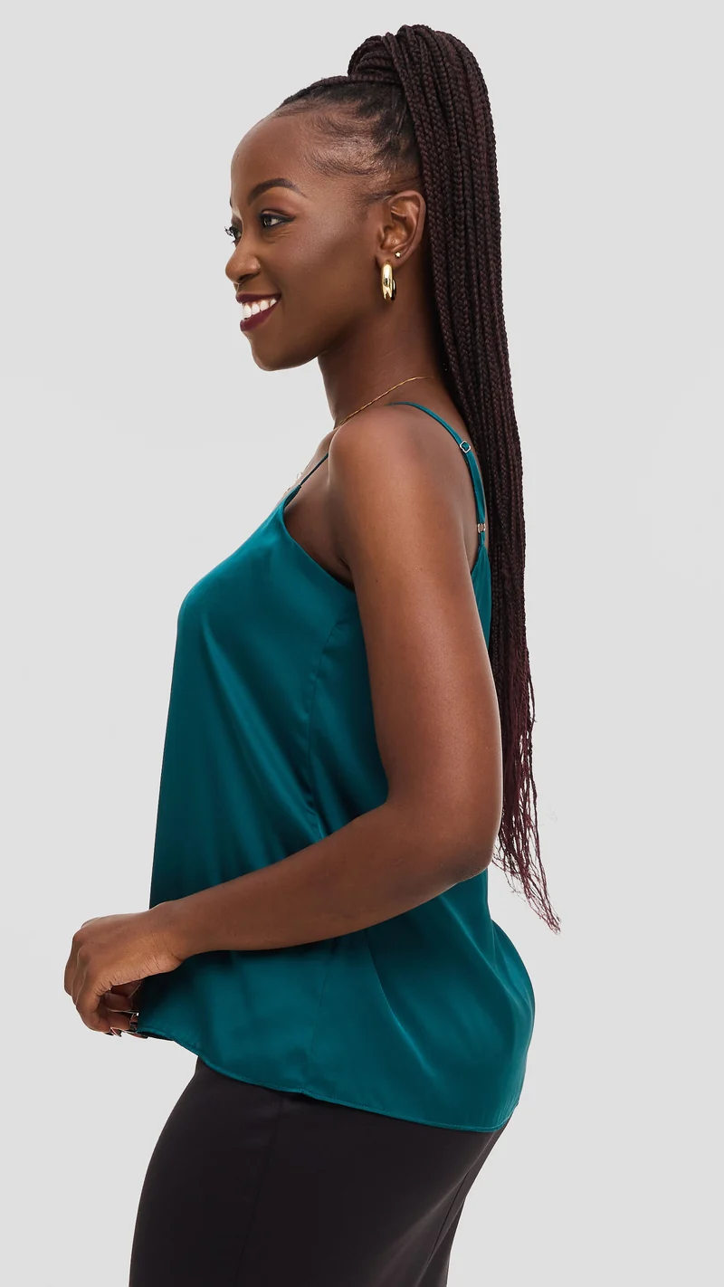 Vivo V-Neck Camisole in Satin - Dark Teal