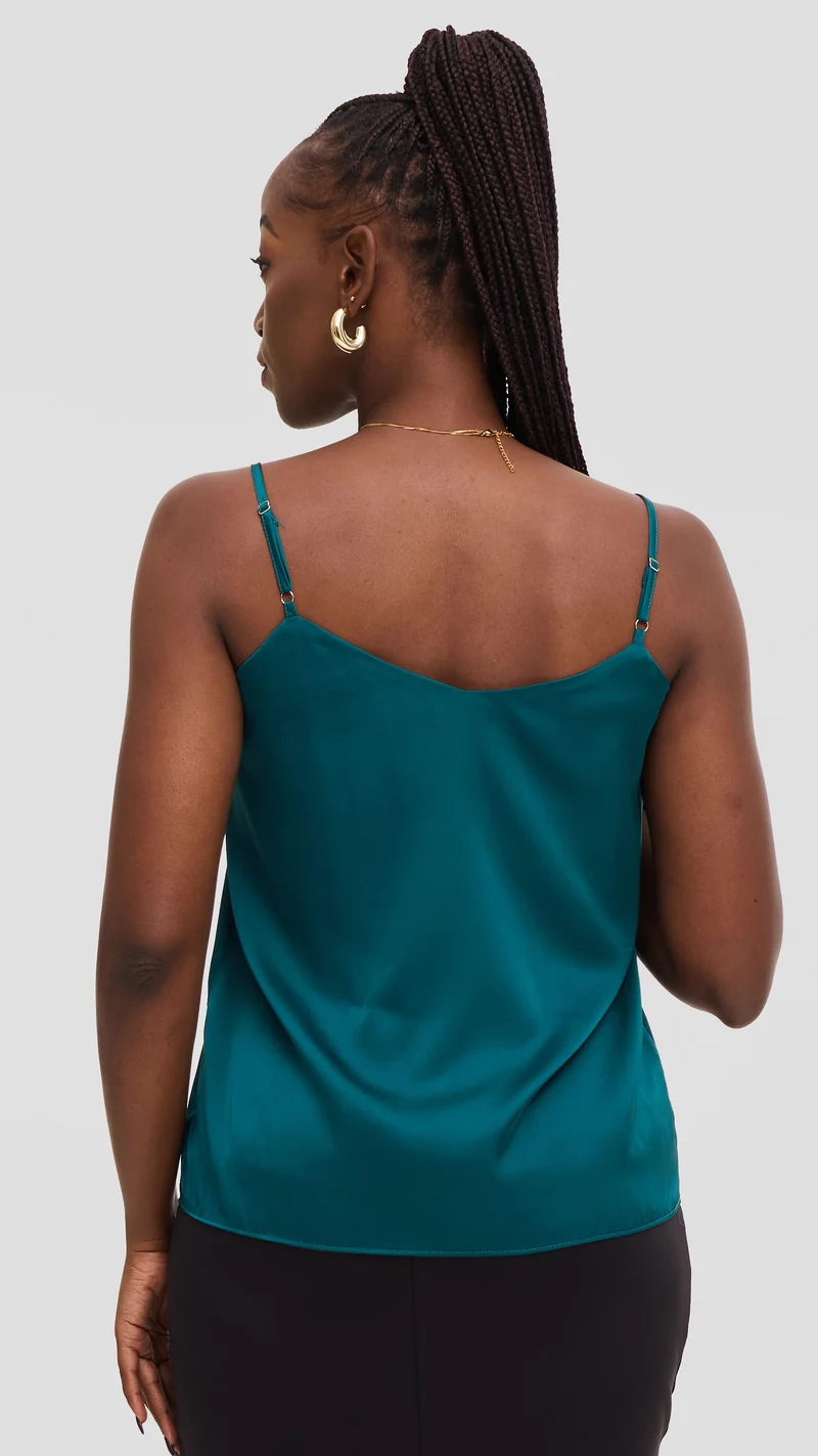 Vivo V-Neck Camisole in Satin - Dark Teal