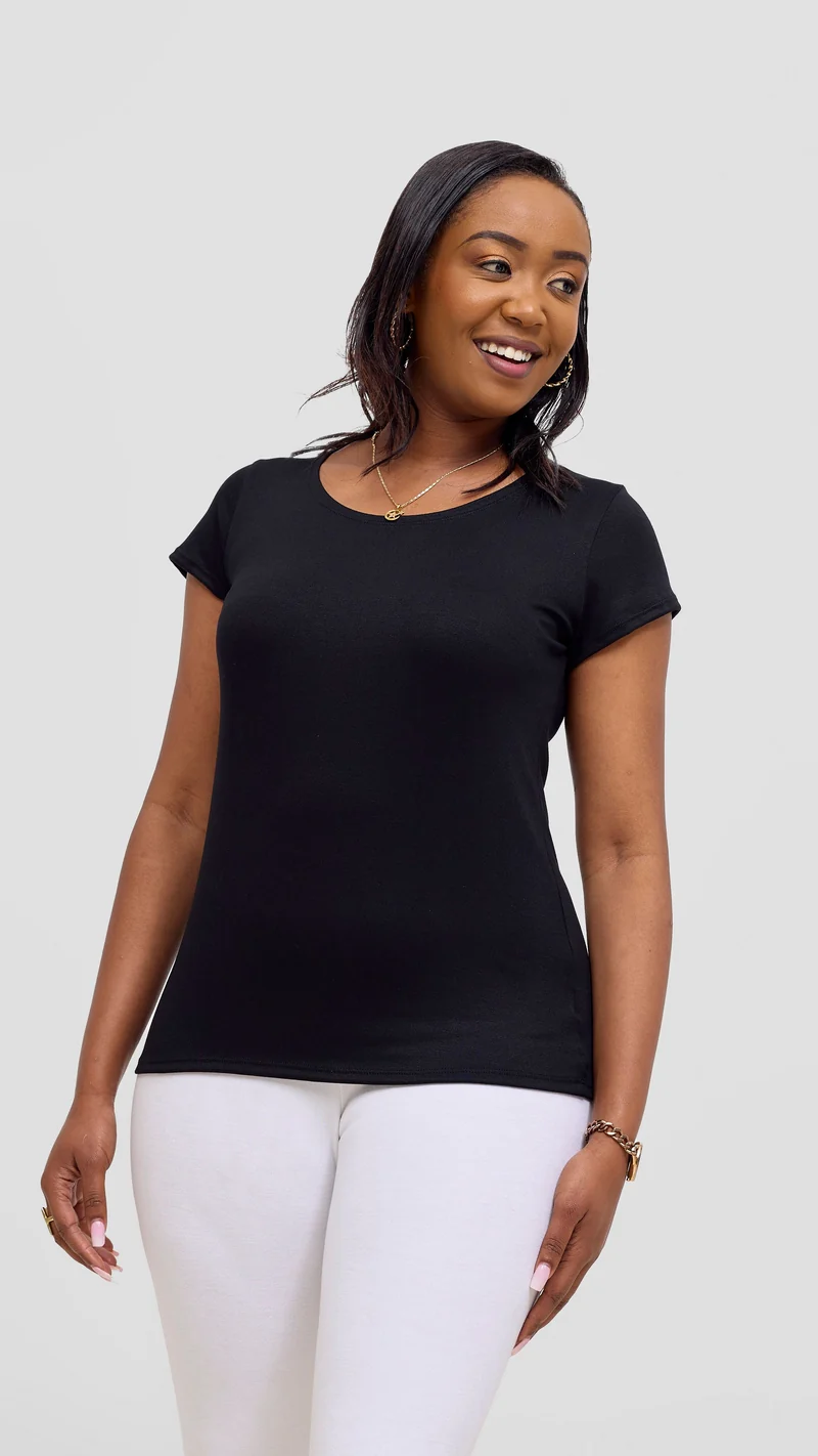 Vivo Everyday Cap Sleeve Top in Jersey - Black