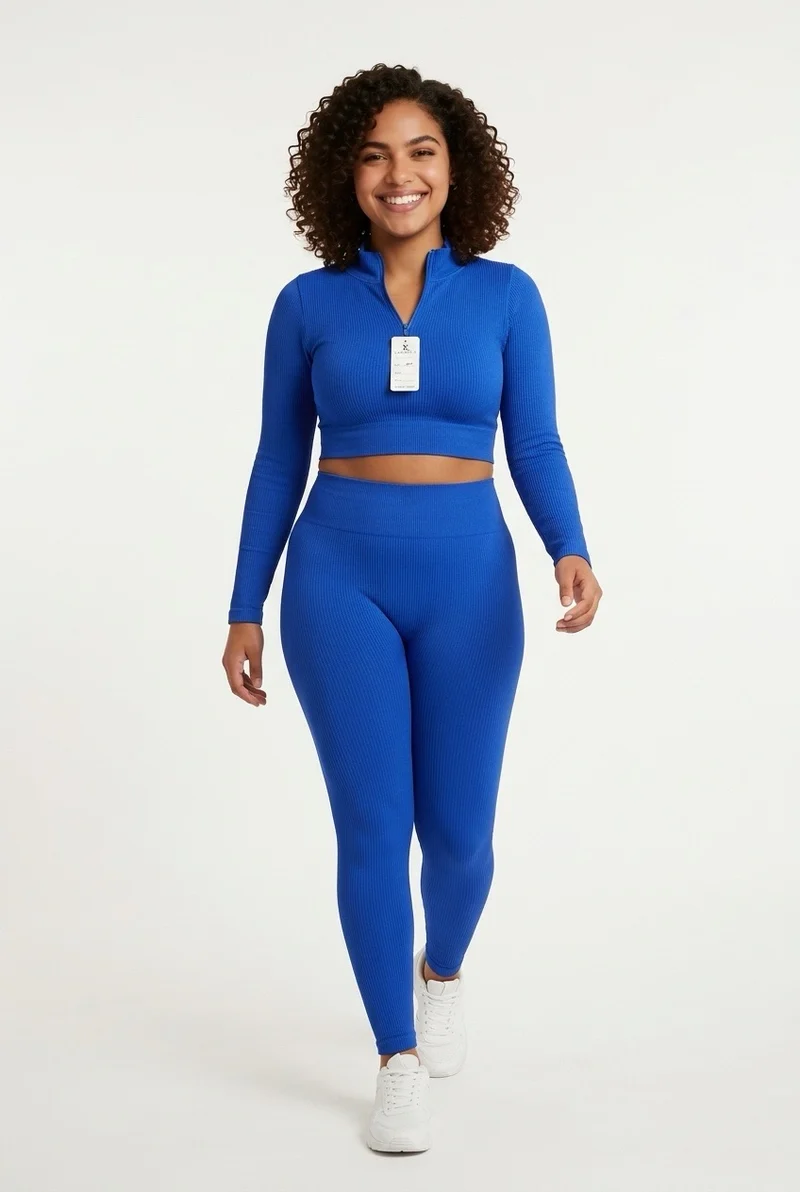 Stylish Sisters Ribbed Activewear Set - Royal Blue