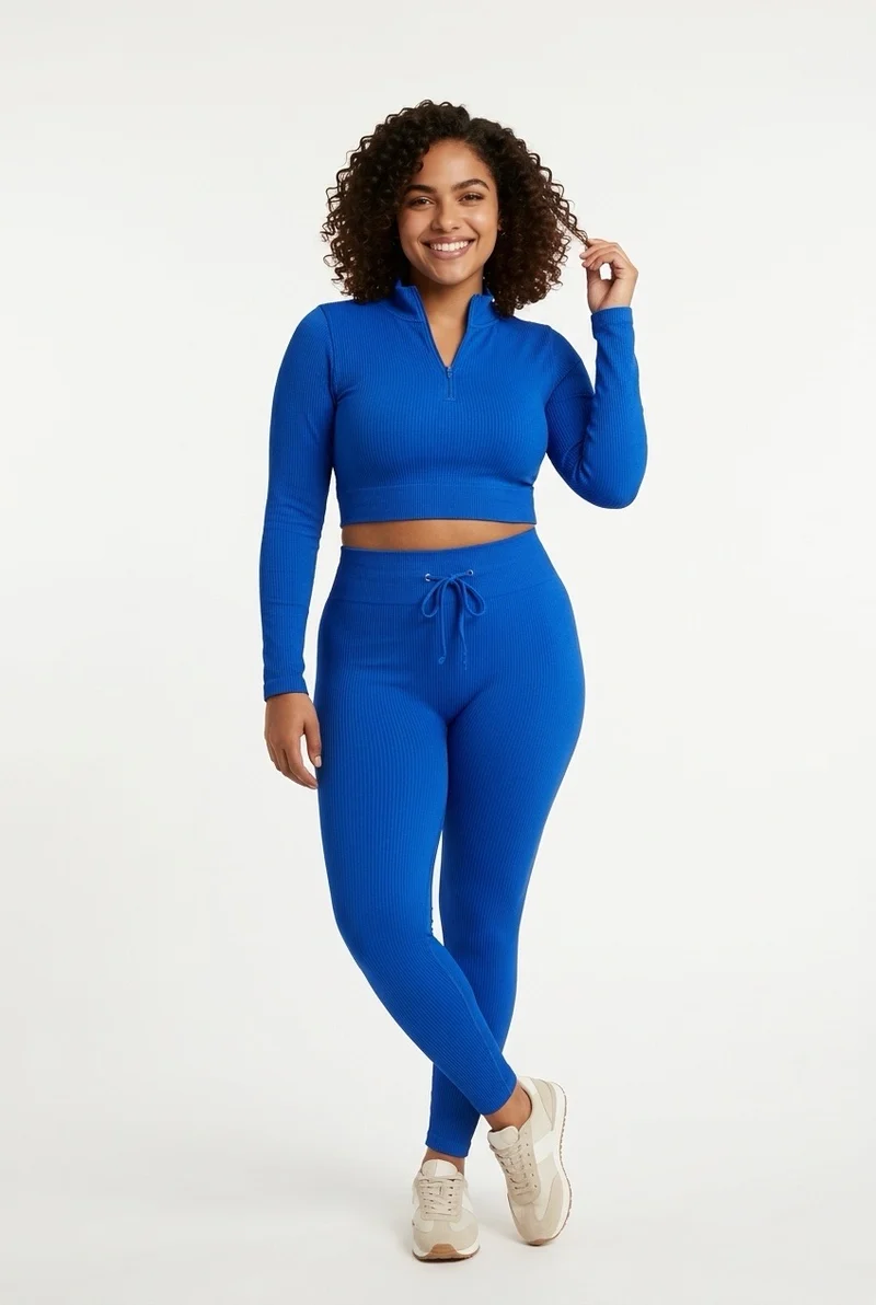 Stylish Sisters Ribbed Activewear Set - Royal Blue