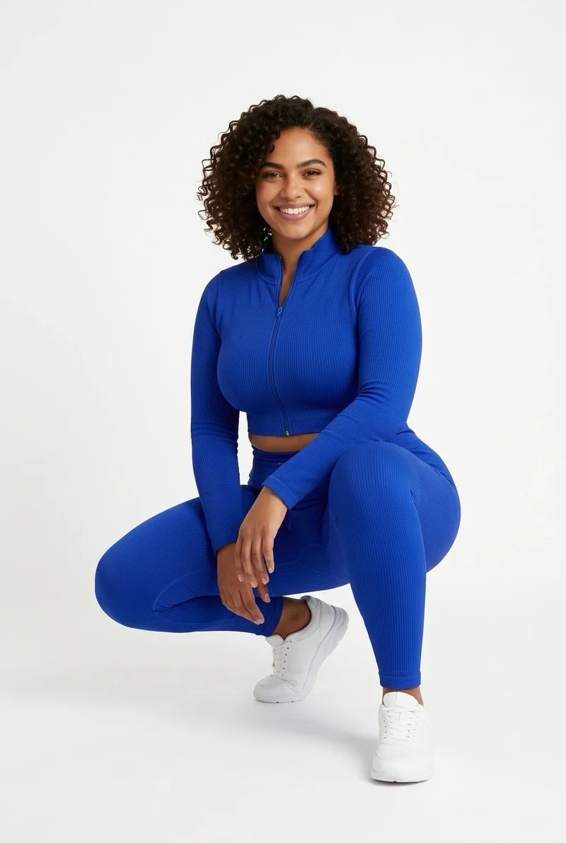Stylish Sisters Ribbed Activewear Set - Royal Blue