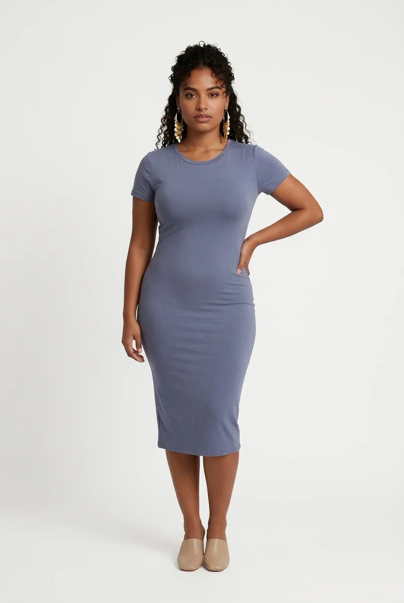 Stylish Sisters Short Sleeve Bodycon Midi Dress - Grey