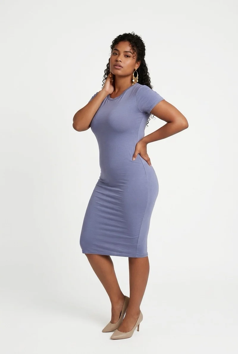 Stylish Sisters Short Sleeve Bodycon Midi Dress - Grey