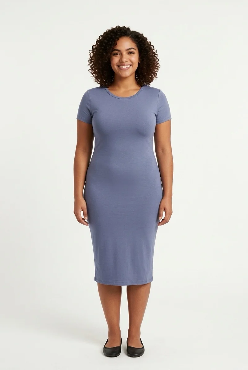 Stylish Sisters Short Sleeve Bodycon Midi Dress - Grey