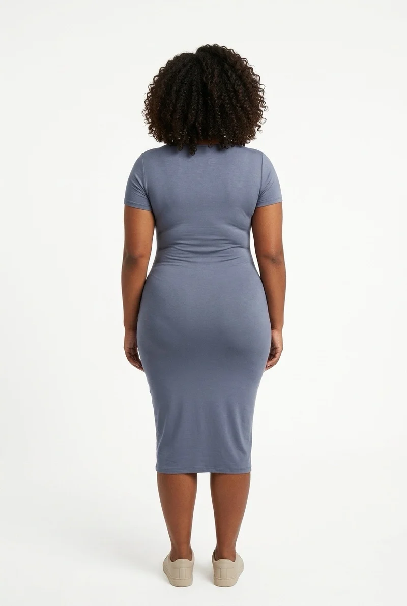 Stylish Sisters Short Sleeve Bodycon Midi Dress - Grey