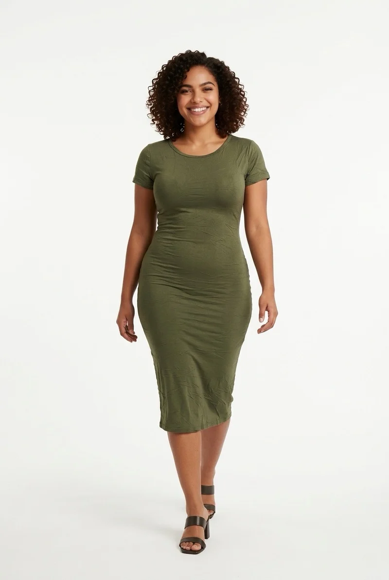 Stylish Sisters Short Sleeve Bodycon Midi Dress - Green