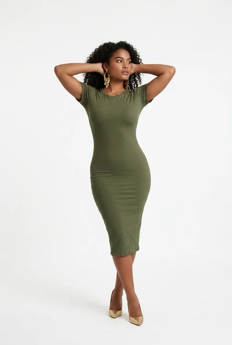 Stylish Sisters Short Sleeve Bodycon Midi Dress - Green