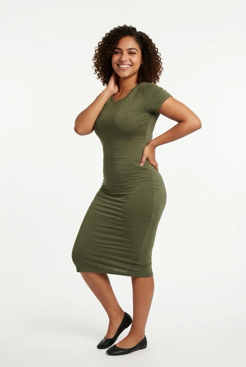 Stylish Sisters Short Sleeve Bodycon Midi Dress - Green