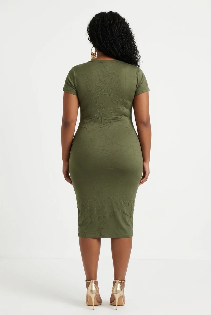 Stylish Sisters Short Sleeve Bodycon Midi Dress - Green