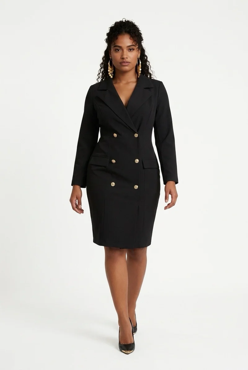 Stylish Sisters Double-Breasted Blazer Dress - Black