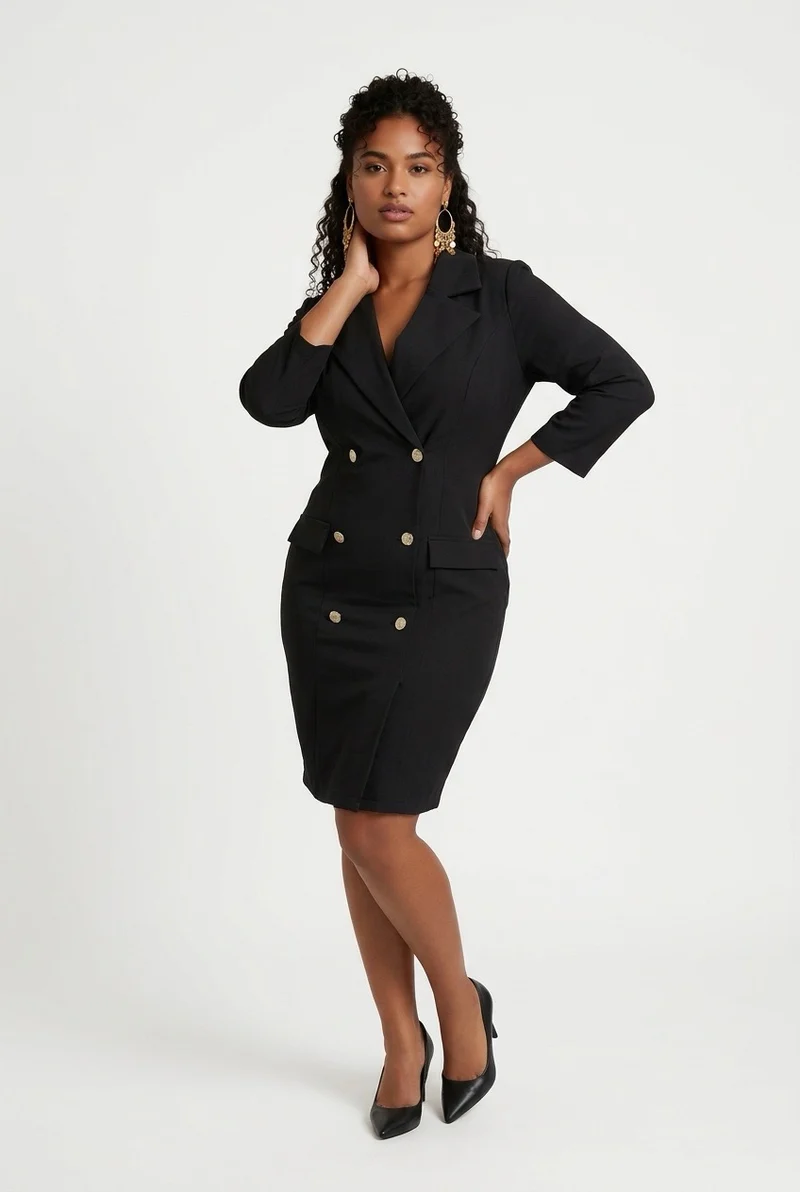 Stylish Sisters Double-Breasted Blazer Dress - Black