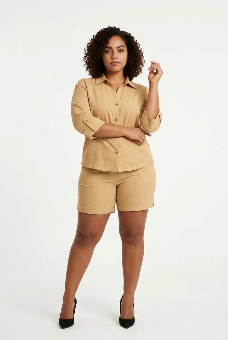 Stylish Sisters Linen Shorts Set - Beige