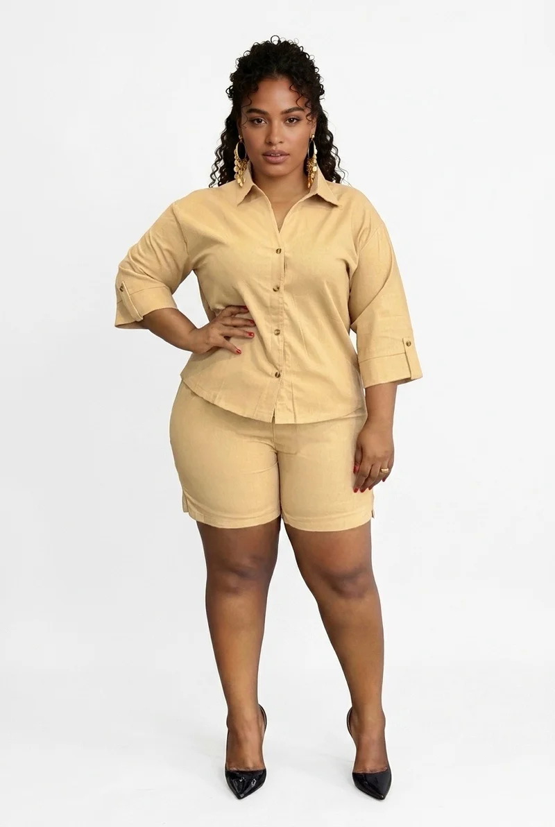Stylish Sisters Linen Shorts Set - Beige