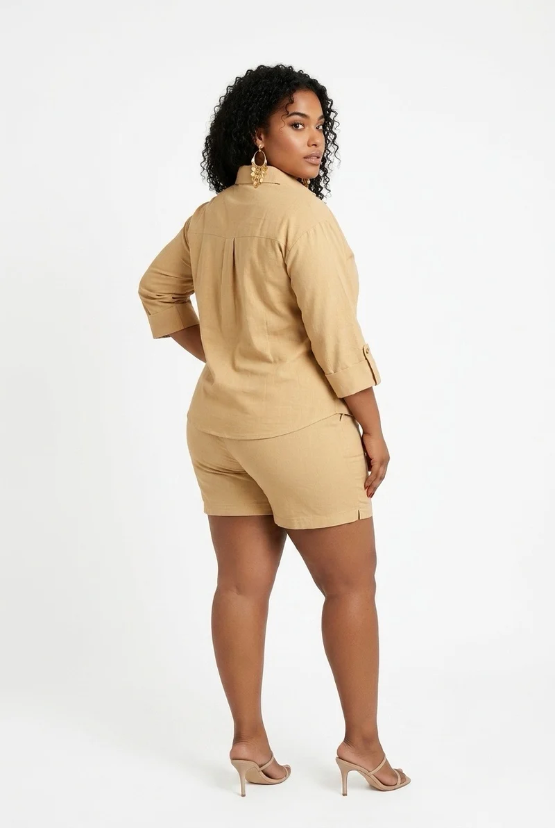 Stylish Sisters Linen Shorts Set - Beige