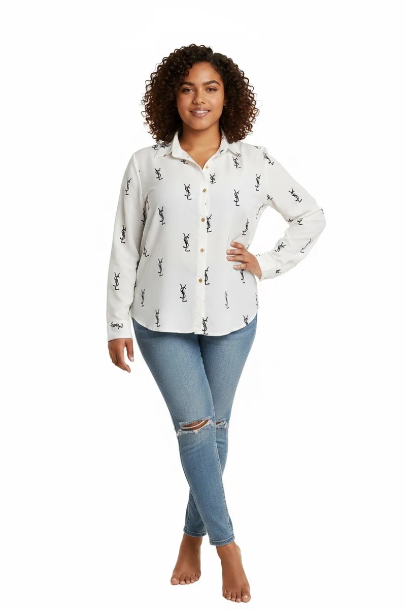 Stylish Sisters Printed Long-Sleeve Button-Down Shirt - White