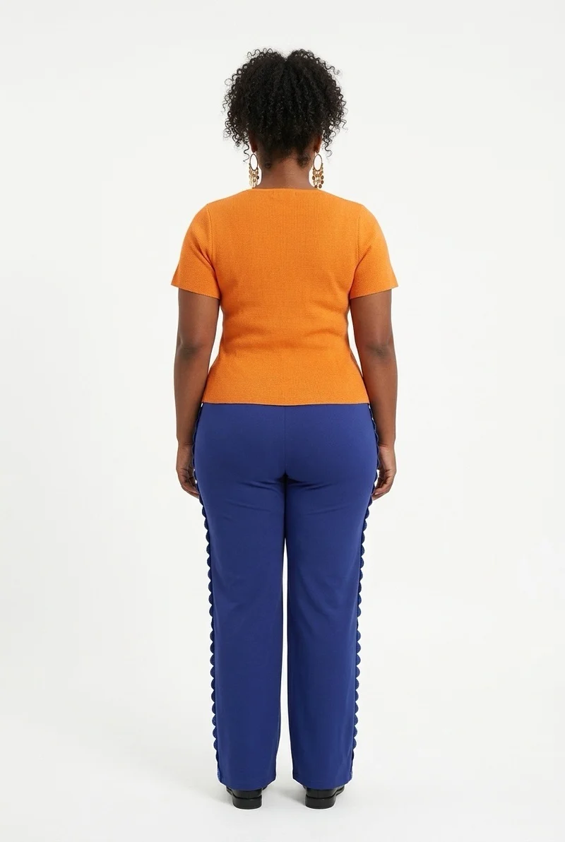Stylish Sisters Scalloped Hem Double-Breasted Short Sleeve Blazer Top - Orange
