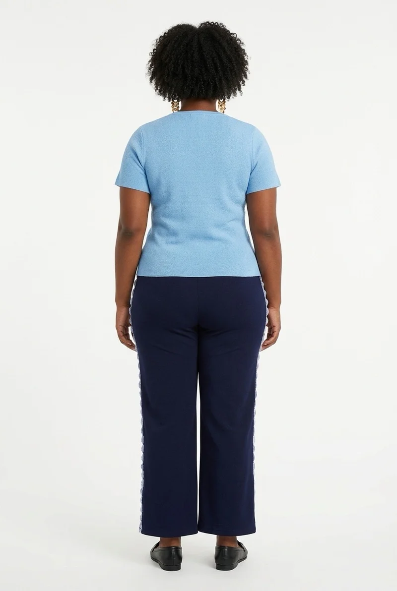 Stylish Sisters Scalloped Hem Double-Breasted Short Sleeve Blazer Top - Sky Blue
