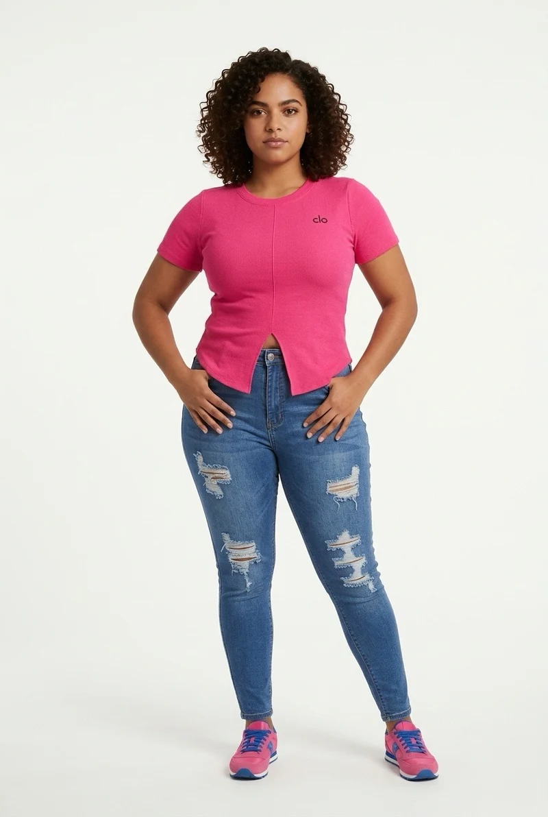 Stylish Sisters Ribbed Sweater Top - Hot Pink