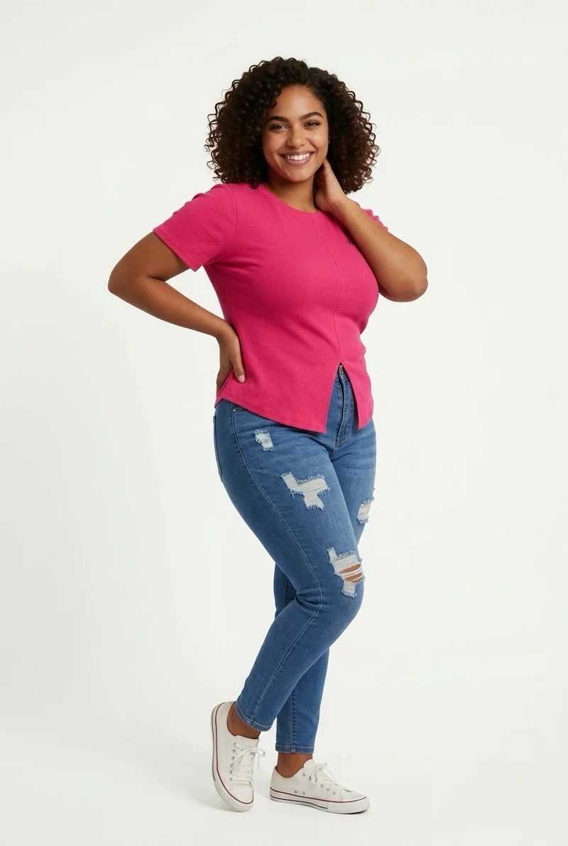Stylish Sisters Ribbed Sweater Top - Hot Pink