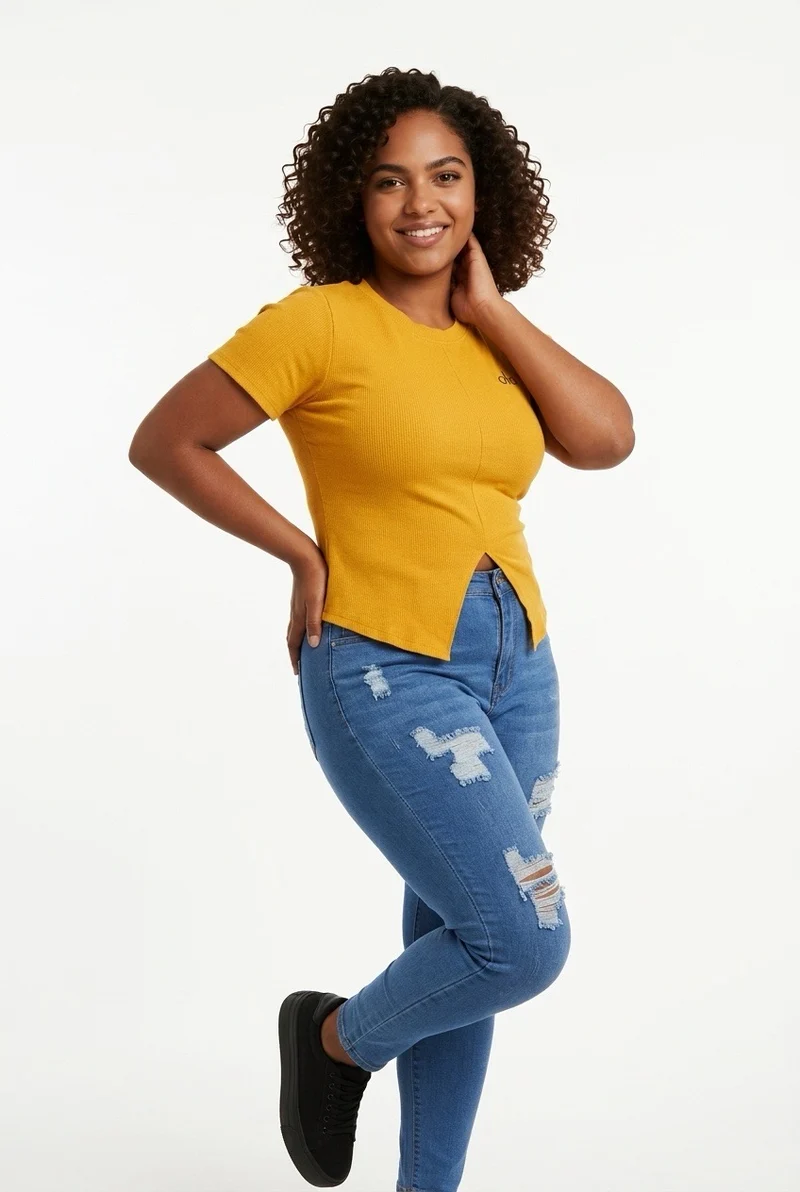 Stylish Sisters Ribbed Sweater Top - Mustard