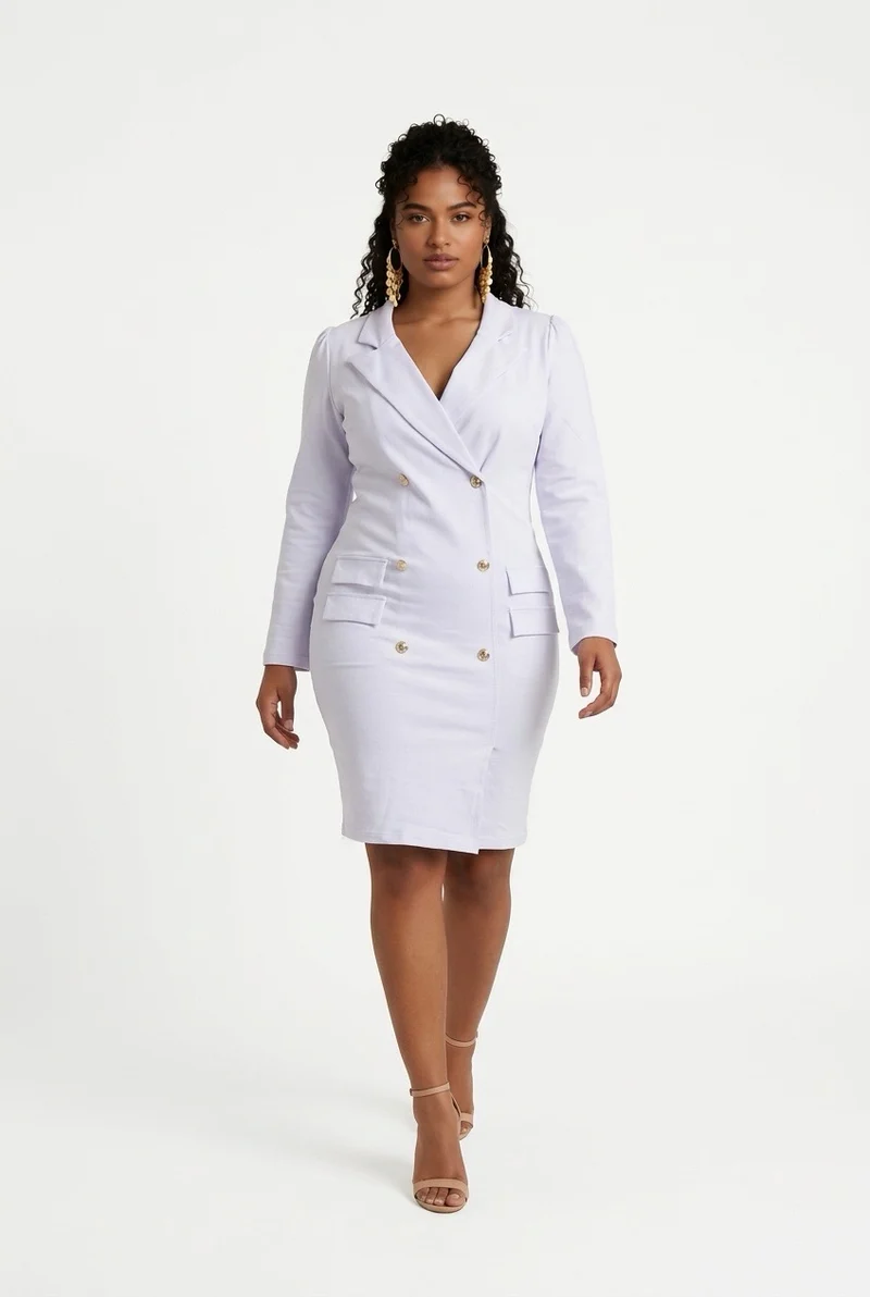 Stylish Sisters Double-Breasted Blazer Dress - White