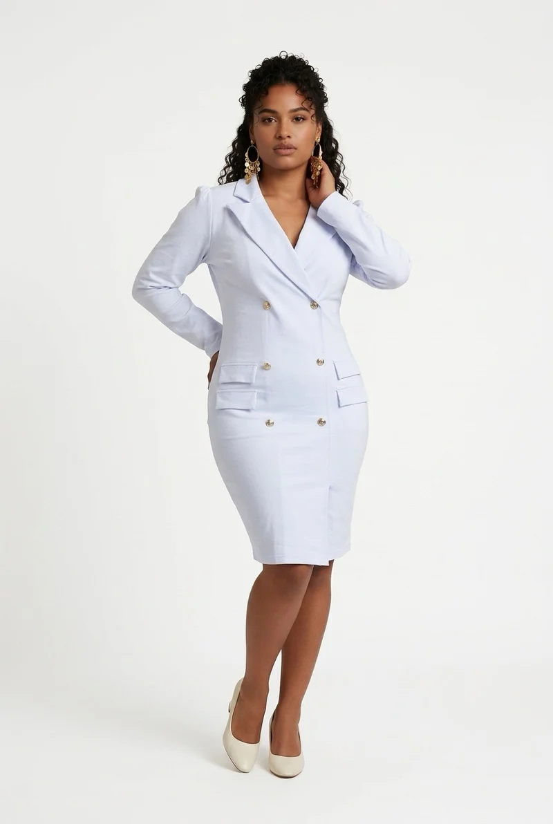 Stylish Sisters Double-Breasted Blazer Dress - White
